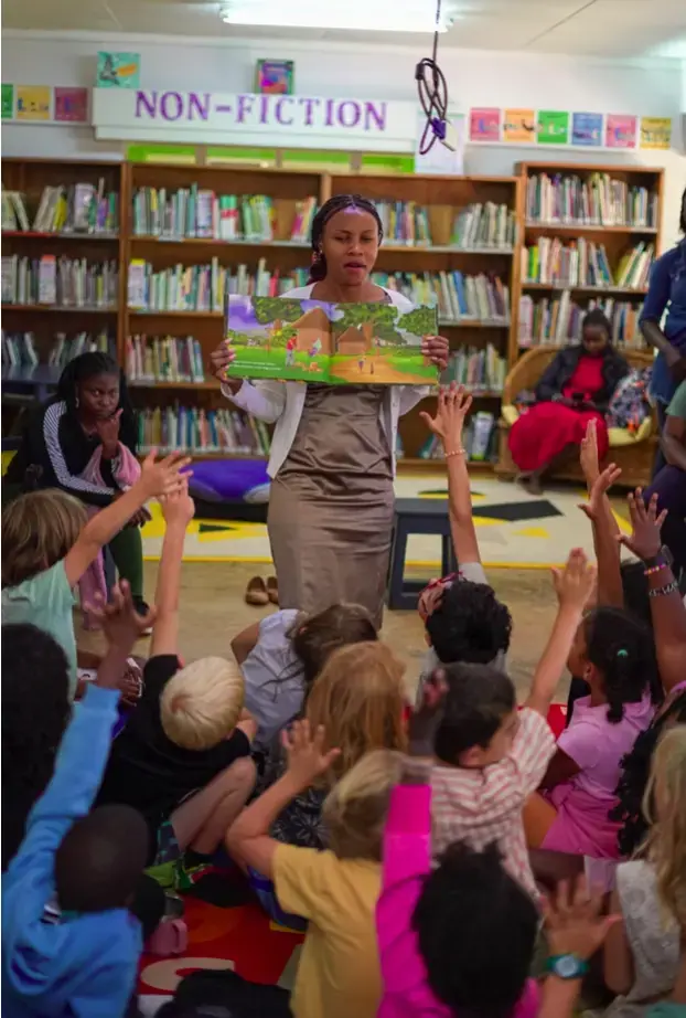 Interactive storytelling with children at a BooksFirst event